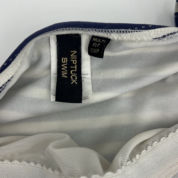 Nip Tuck Shirred Nautical Navy White and Silver Stripe One Piece US Size 12 - Picture 7 of 12